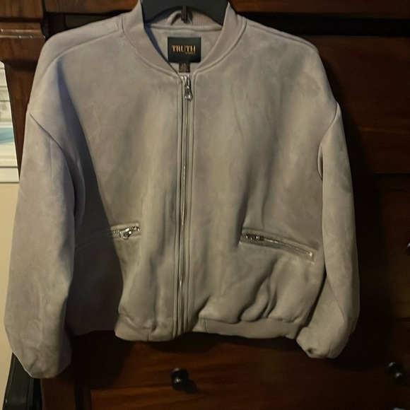 NWT Truth By Republic Vegan Suede Bomber Jacket Small Preppy‎ Minimalist - Picture 1 of 7